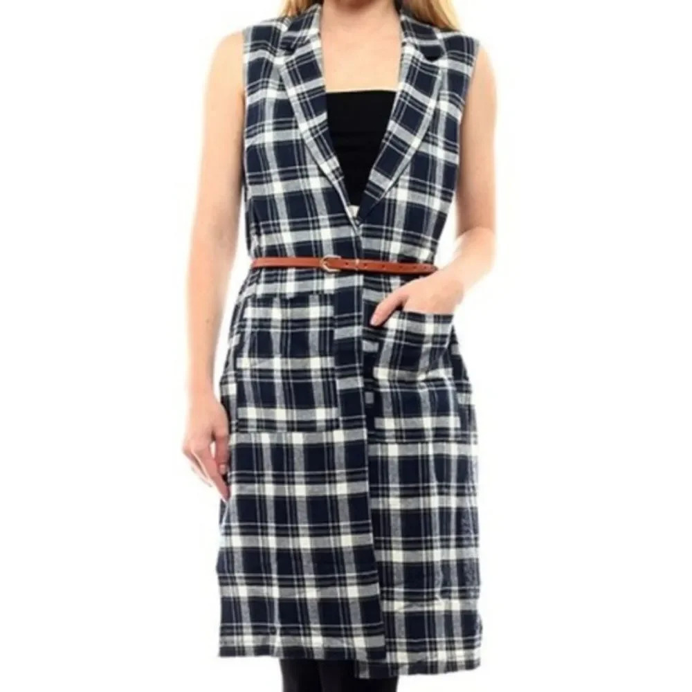 DAVI & DANI | NWT Plaid Belted Boyfriend Vest Medium